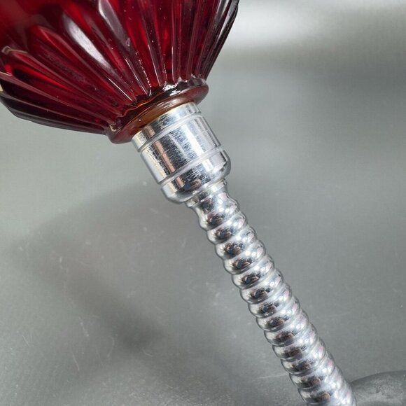 Art Deco Ruby Red Cadmium UV Glow Cocktail Glass Cups Chrome Stems Glasses Set 2 - Picture 10 of 16